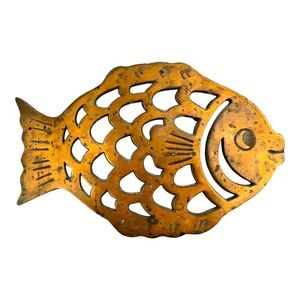 Vintage Fish-Shaped Brass Trivet With Pierced Design